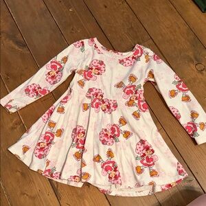 Girls' Pink Strawberry Print Long-Sleeve Twirl Dress